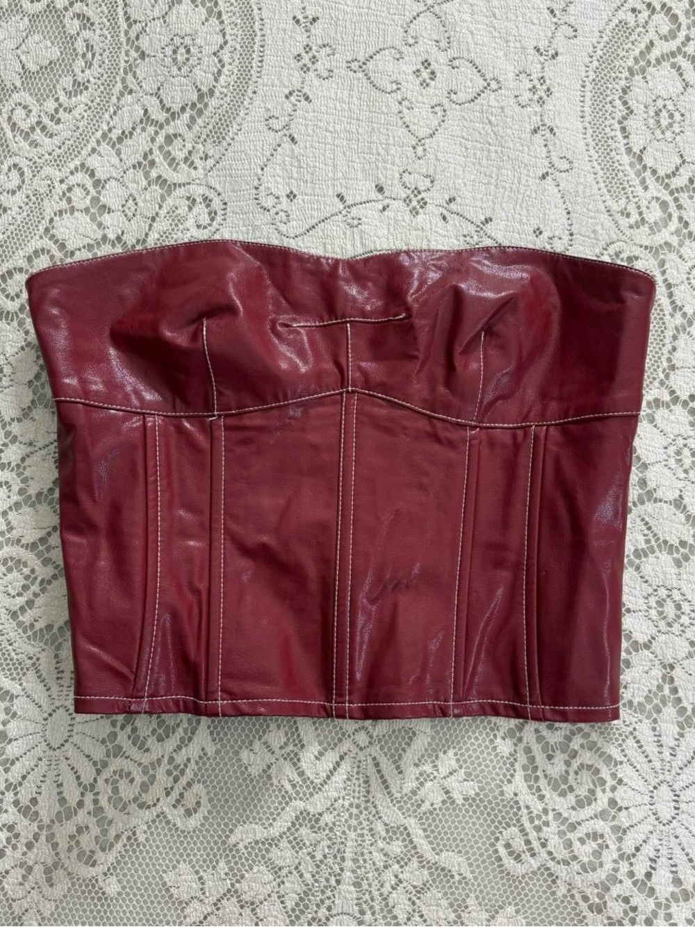 Rockstar gf grunge glam burgundy faux leather cropped bustier corset top